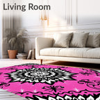 Striking Black White Mandala Pattern Rug