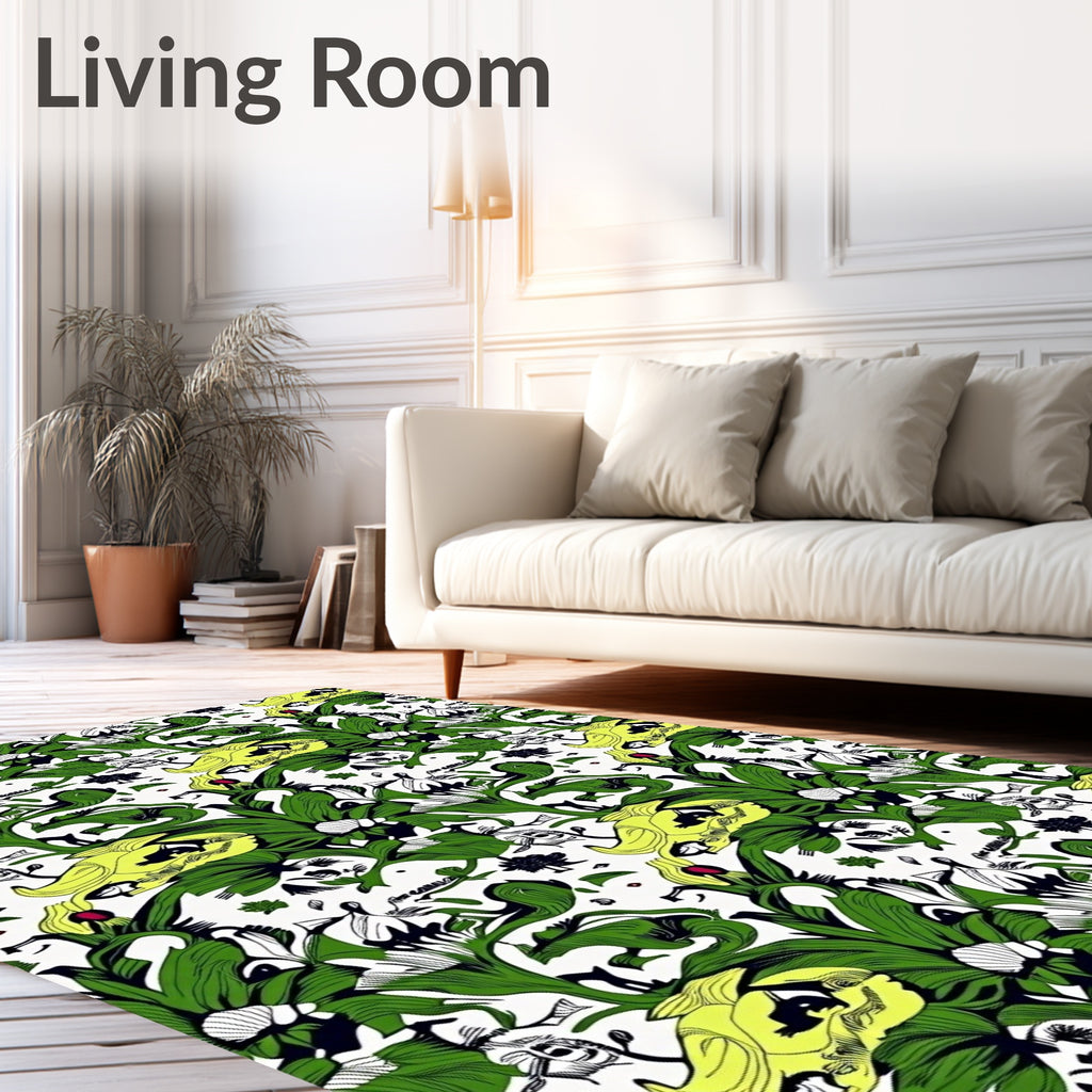Bold Green Yellow Floral Illustration Rug