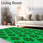 Intricate Black Green Floral Pattern Rug