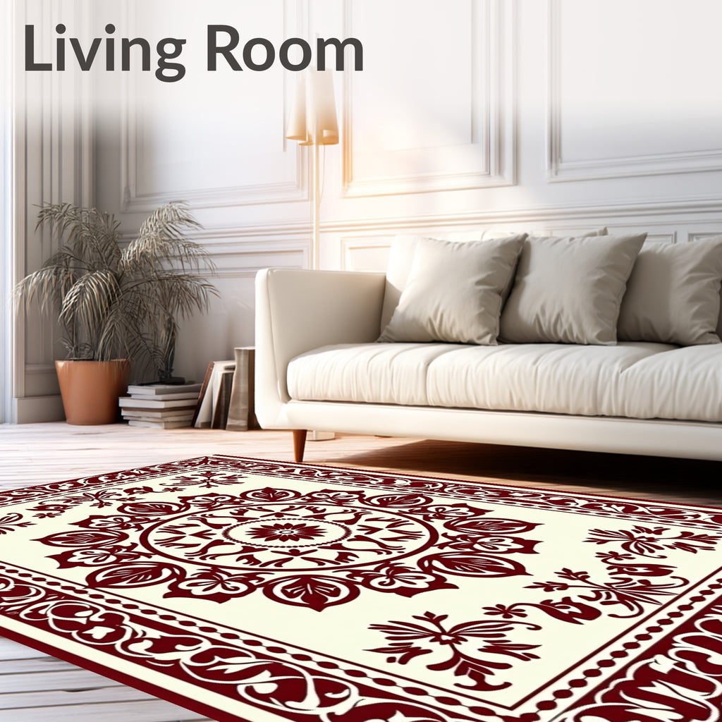 Intricate Crimson Floral Mandala Design Rug