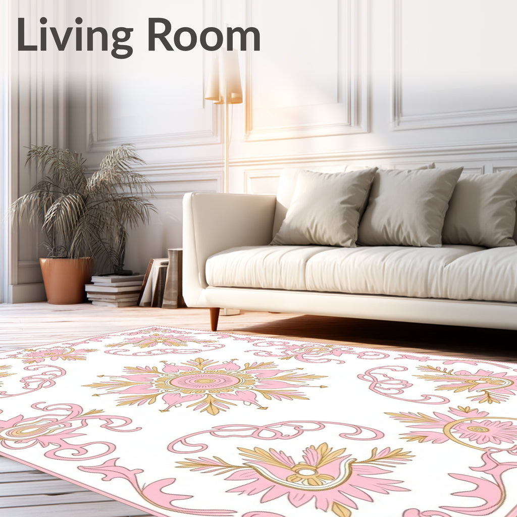 Pink Floral Scrollwork Ornamental Rug