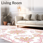 Pink Floral Scrollwork Ornamental Rug