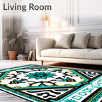 Intricate Teal Geometric Floral Rug Design Rug