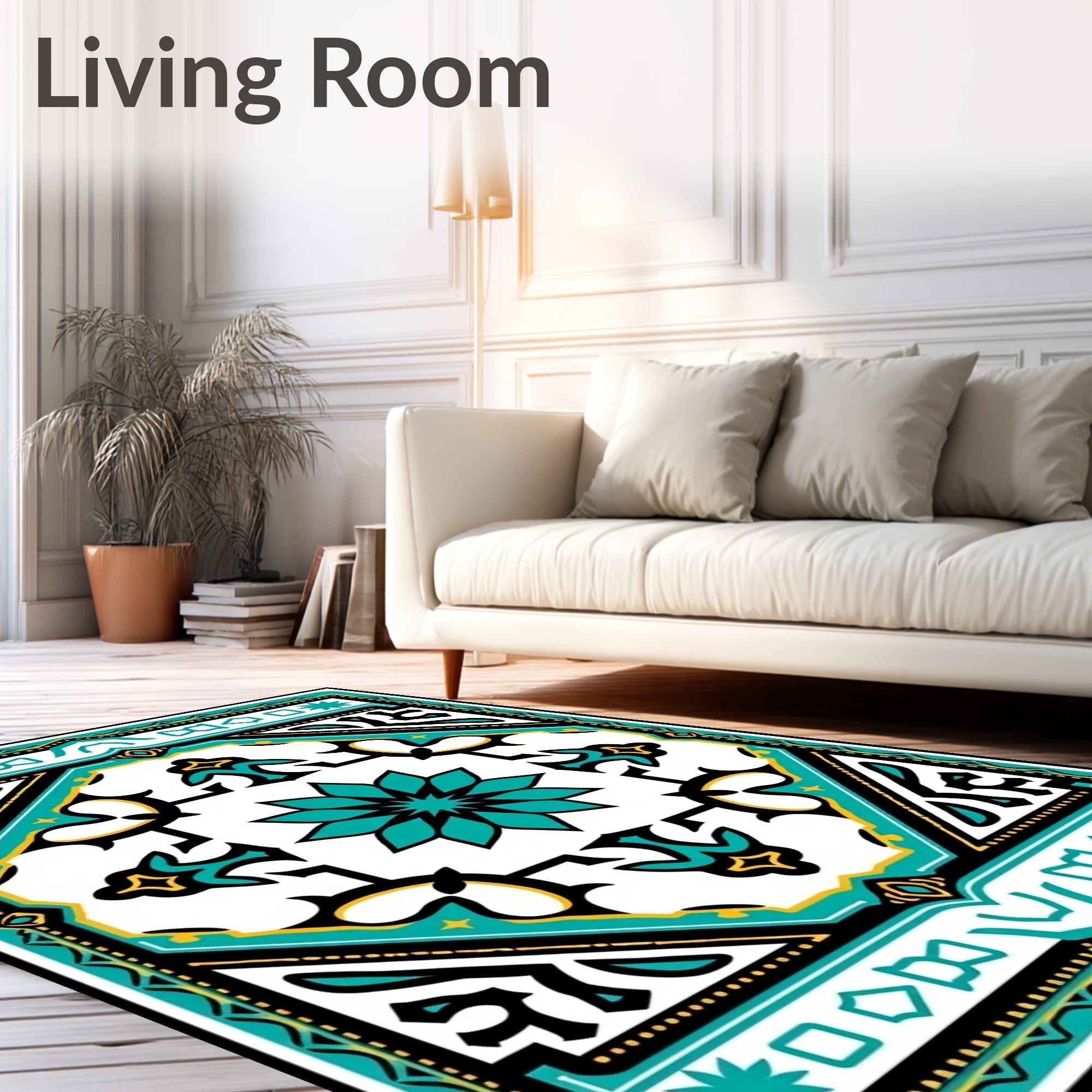 Intricate Teal Geometric Floral Rug Design Rug
