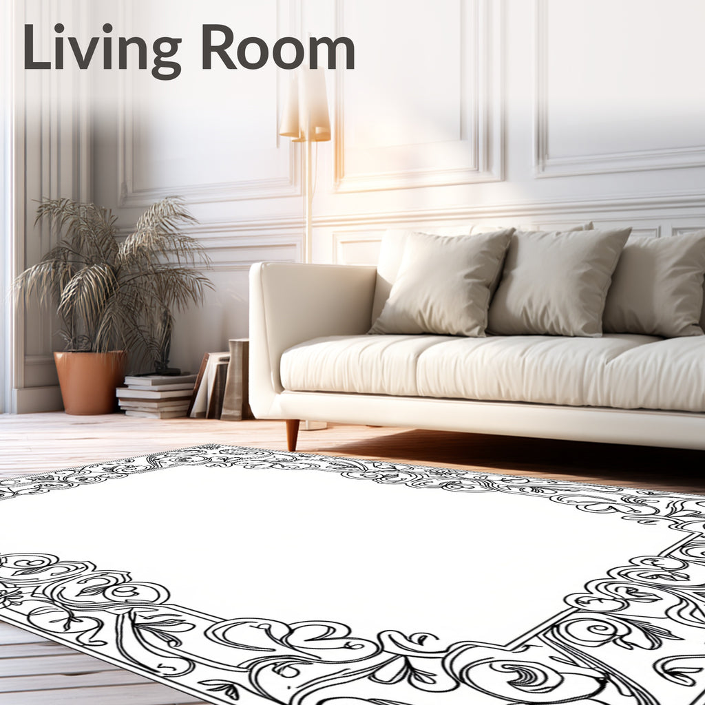 Victorian Floral Swirl Frame Design Rug