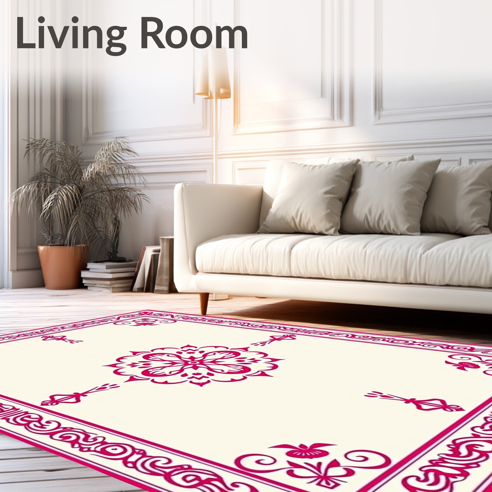 Vibrant Fuchsia Floral Mandala Design Rug