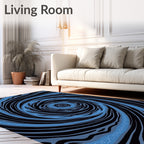 Black Blue Swirling Line Pattern Rug