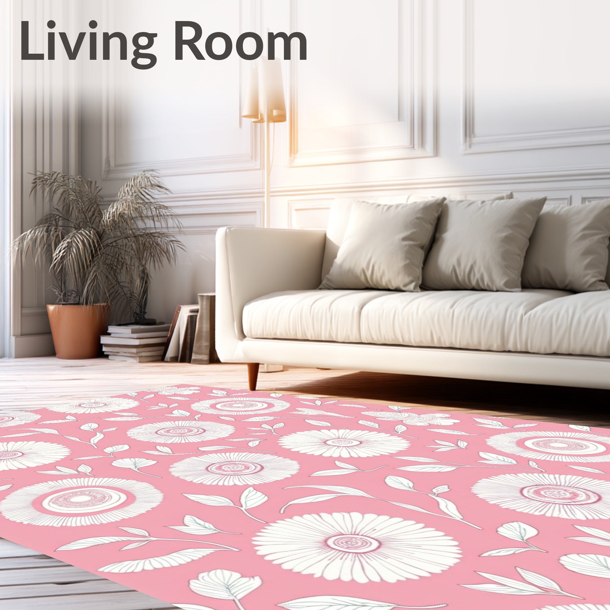 Pink Floral Whimsical Flower Pattern Rug