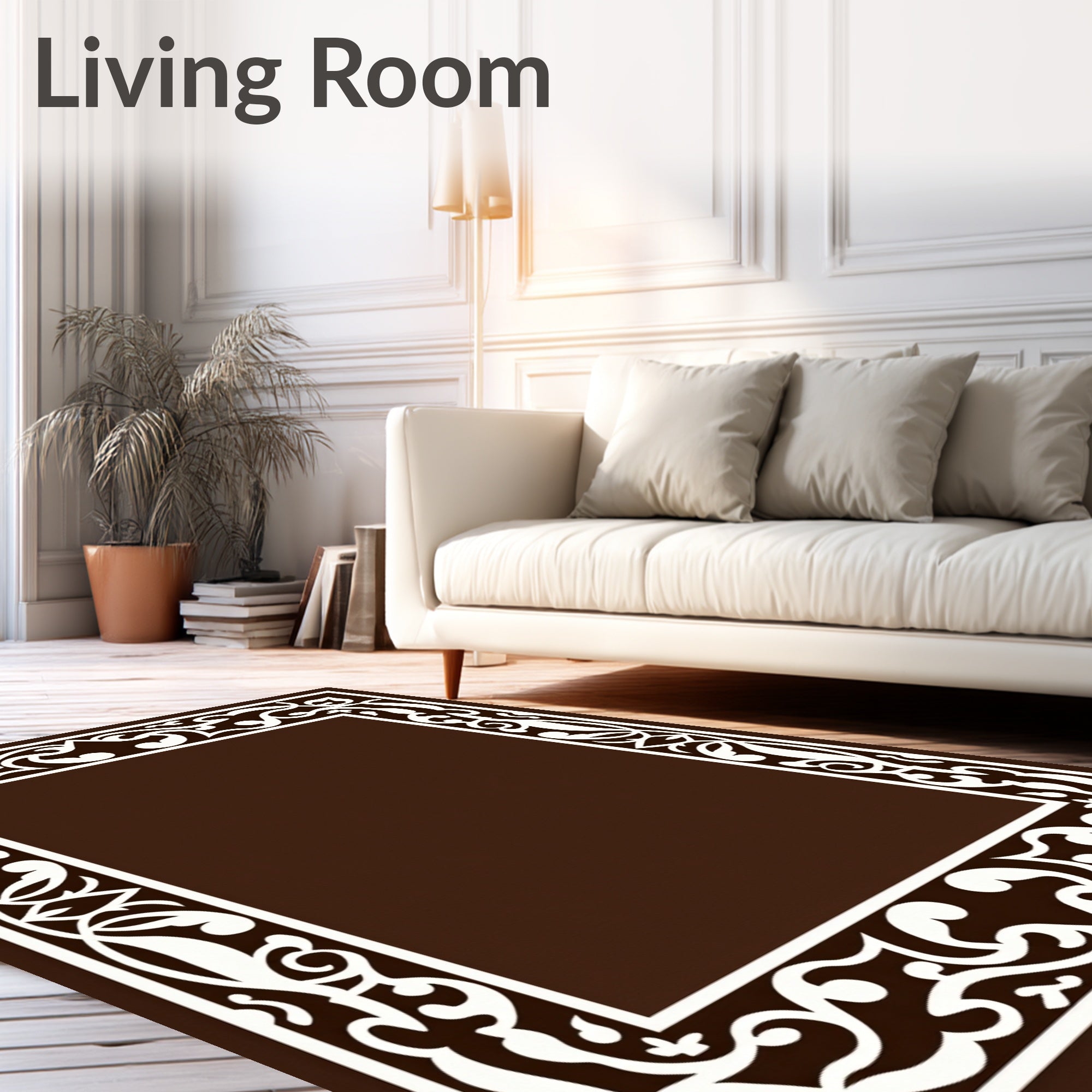 Ornate Scroll Vine Border Design Rug