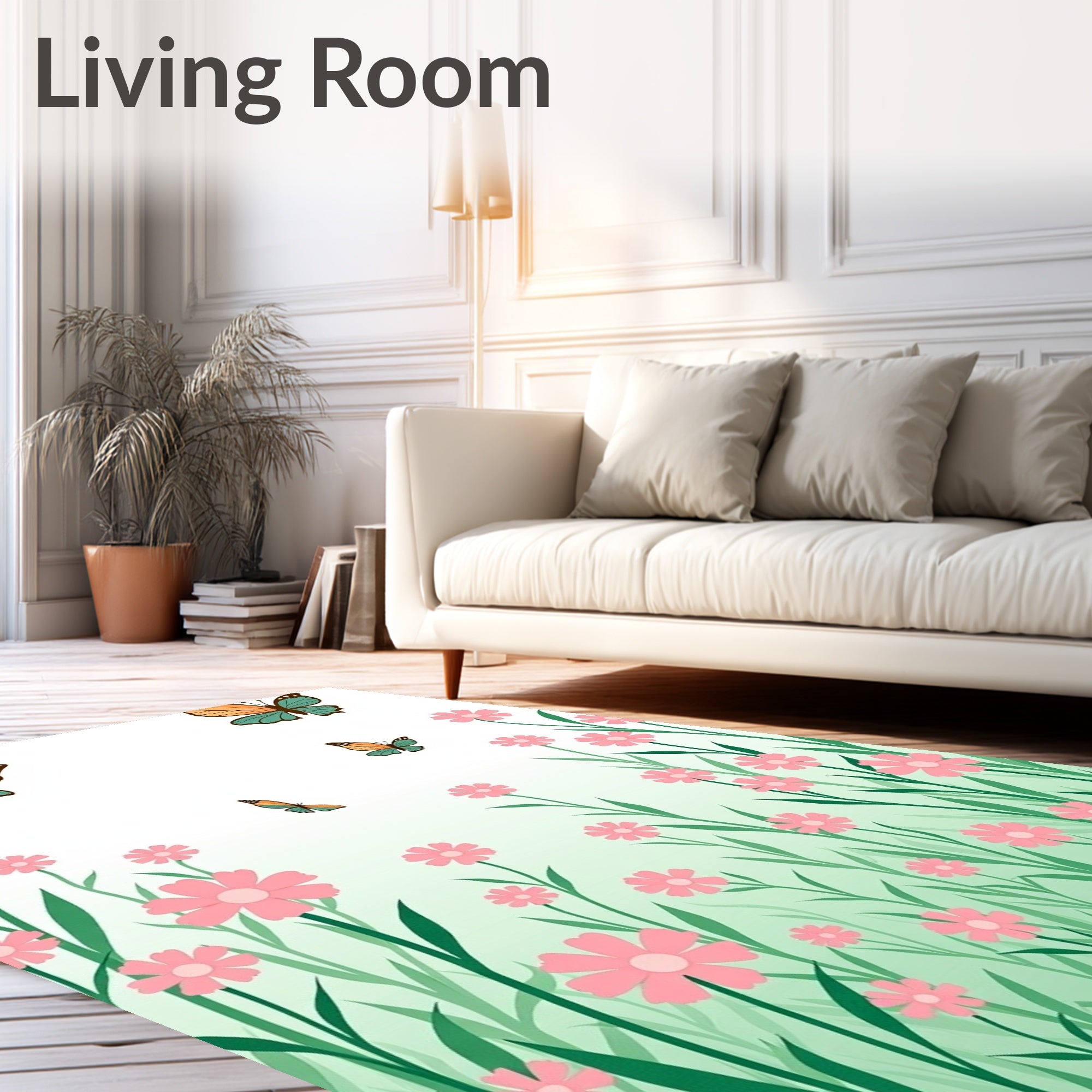 Colorful Butterflies Meadow Flowers Rug