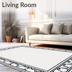 Ornate Black White Chain Pattern Rug