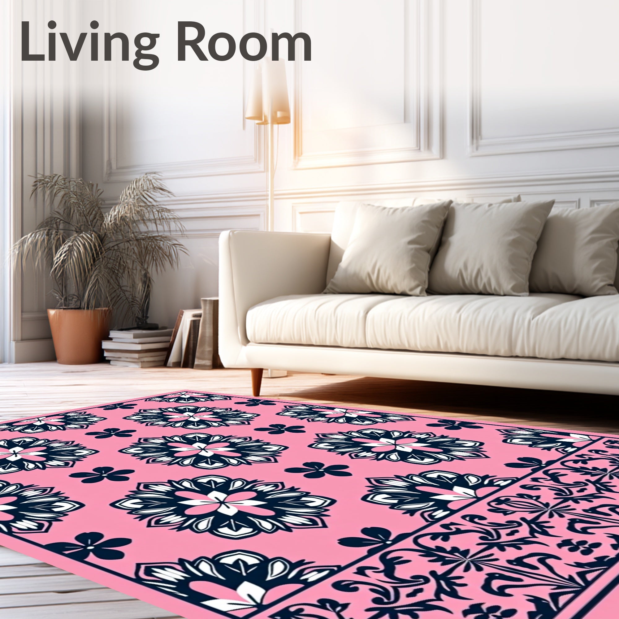 Pink Floral Mandala Pattern Rug