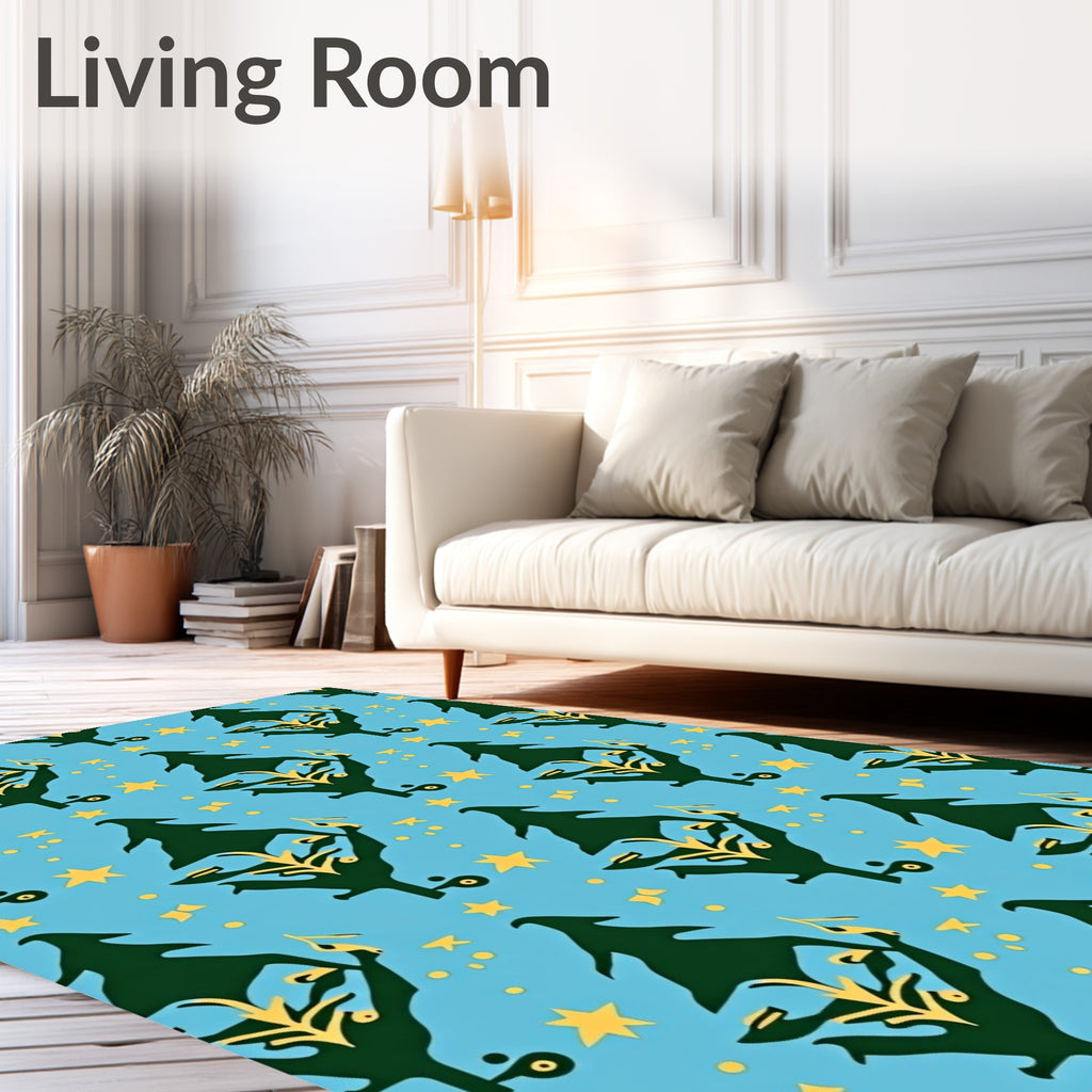 Dark Green Pine Yellow Star Accents Rug