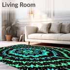 Radiant Teal Bloom Mandala Pattern Rug