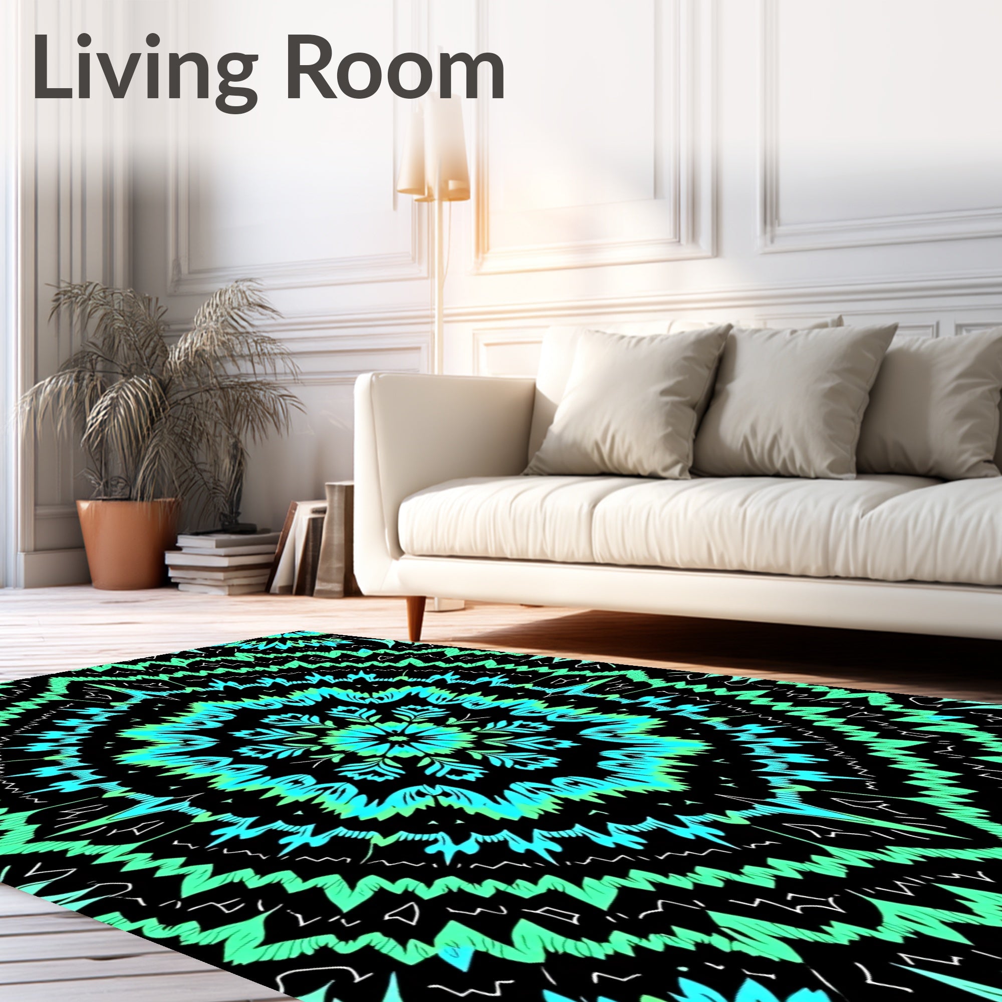 Radiant Teal Bloom Mandala Pattern Rug