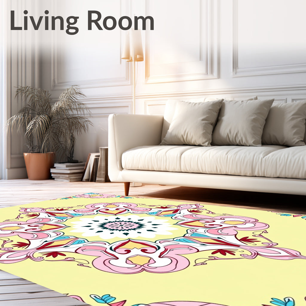 Pastel Floral Symmetry Mandala Design Rug