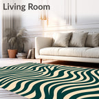 Cream And Teal Wavy Pattern Rug