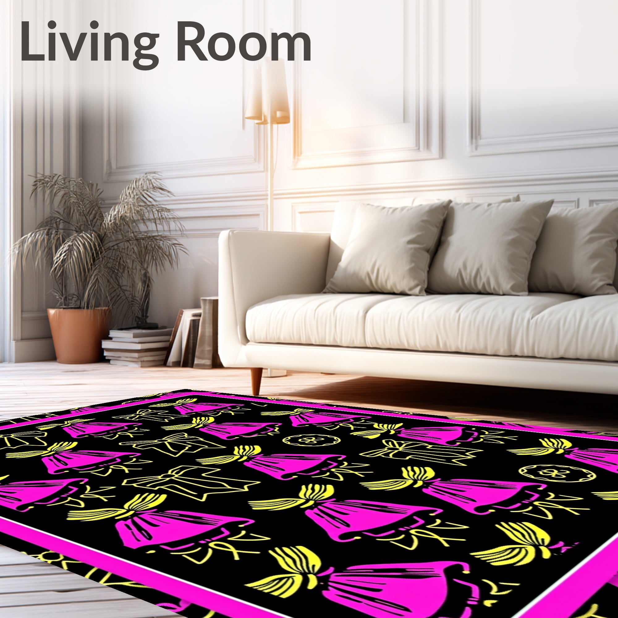Kawaii Pink Yellow Ribbon Garland Rug