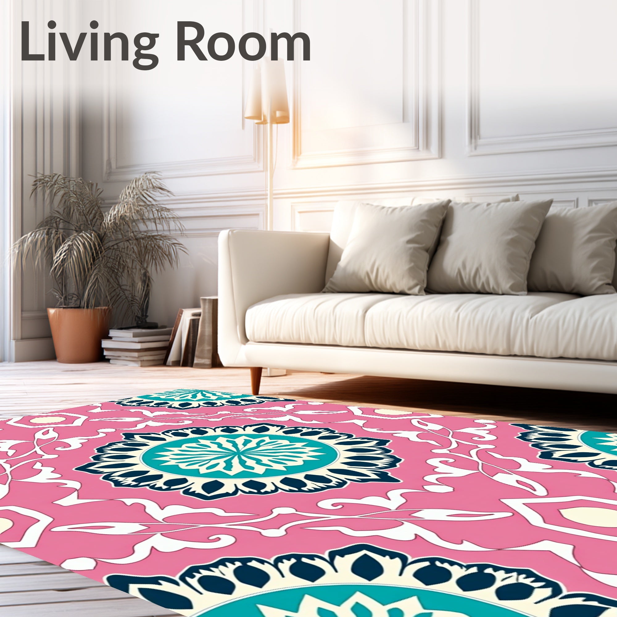 Pink Teal Floral Medallion Pattern Rug
