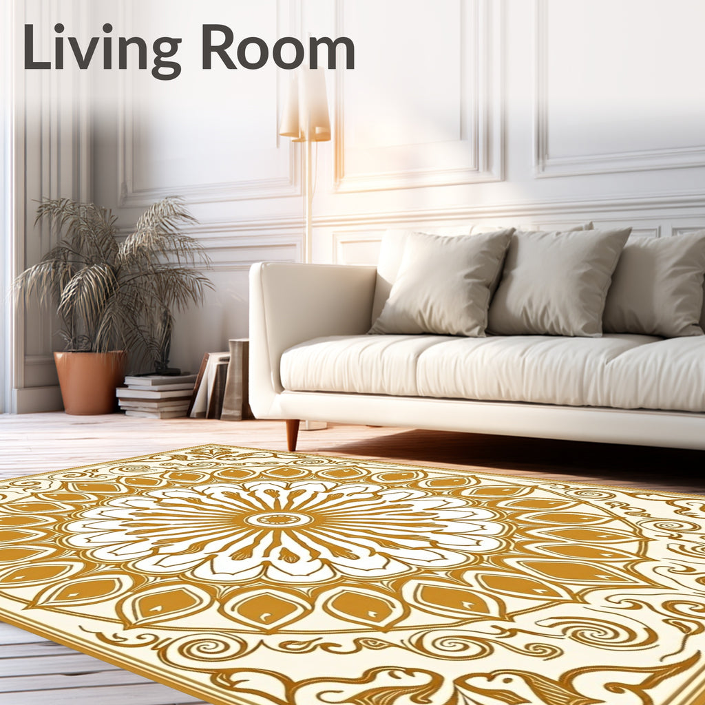 Golden Sunburst Mandala Pattern Rug
