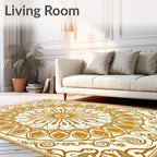 Golden Sunburst Mandala Pattern Rug