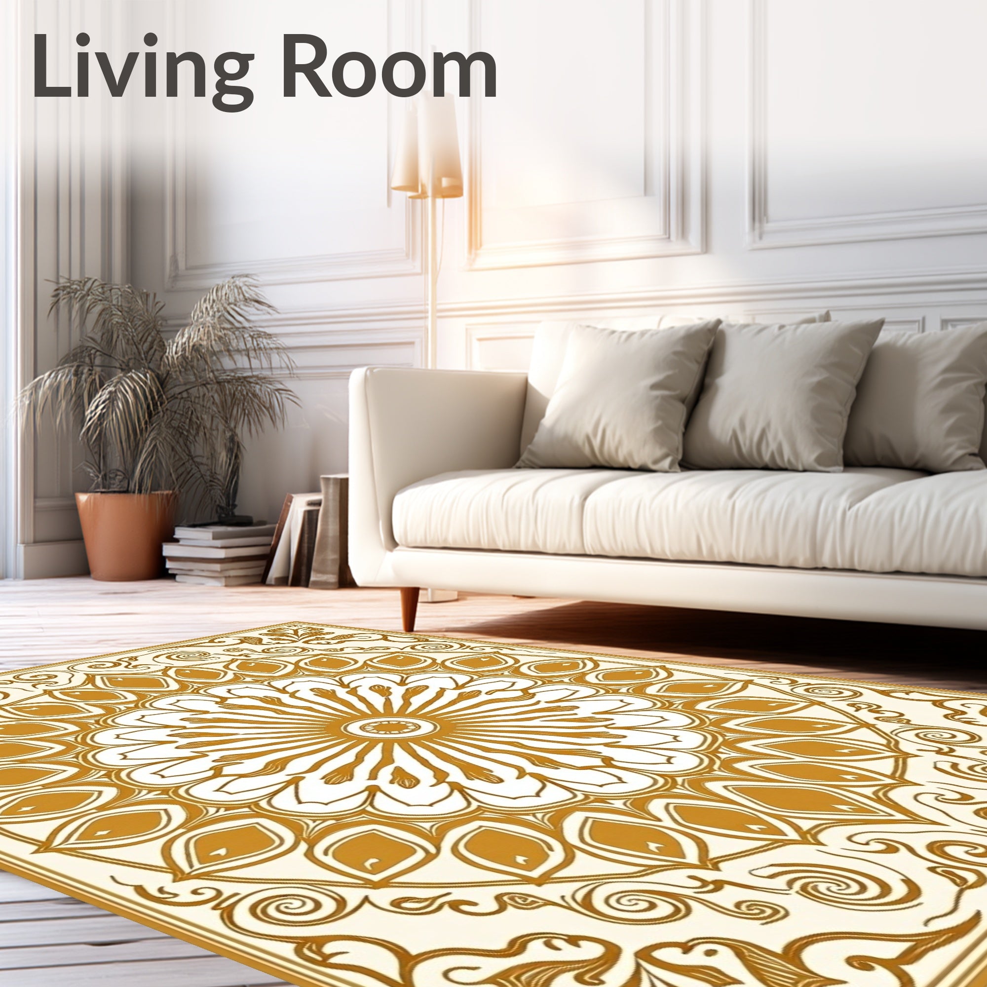 Golden Sunburst Mandala Pattern Rug