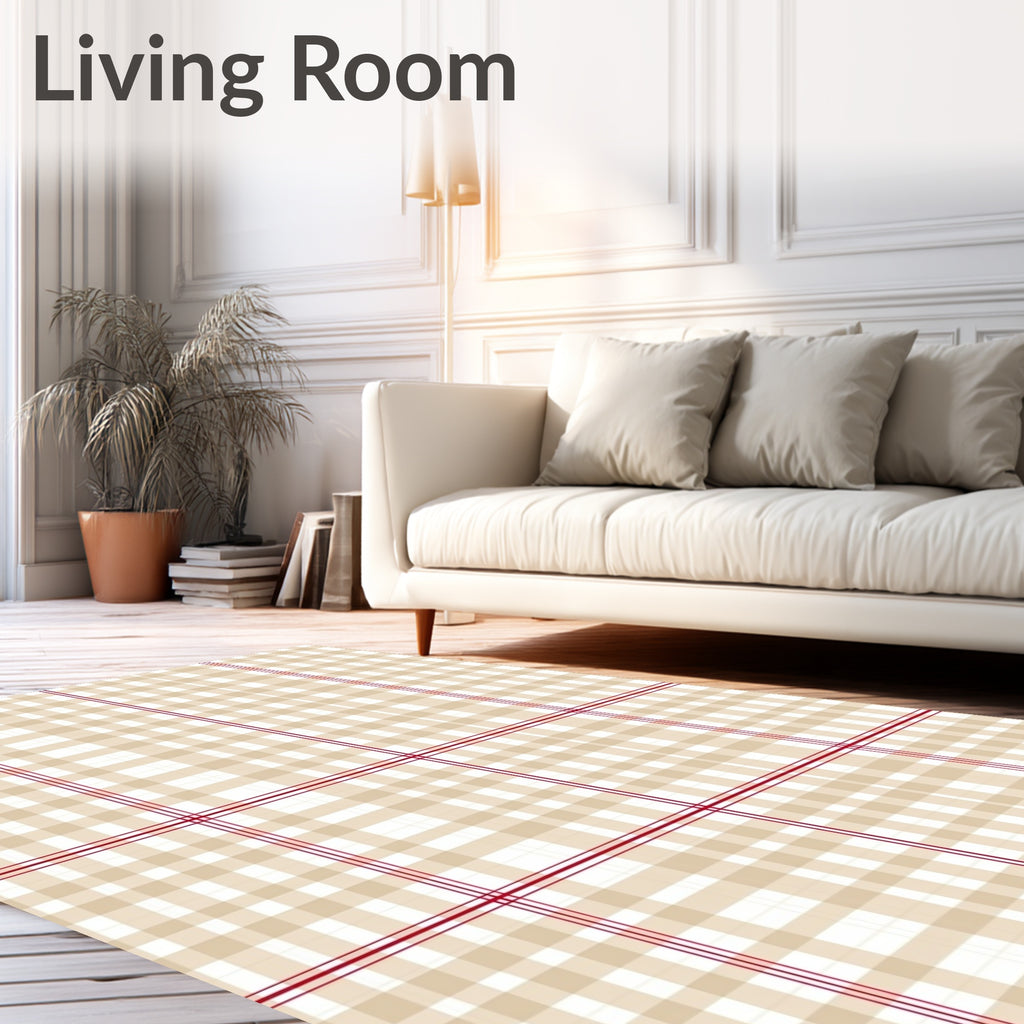 Beige Red Plaid Pattern Rug