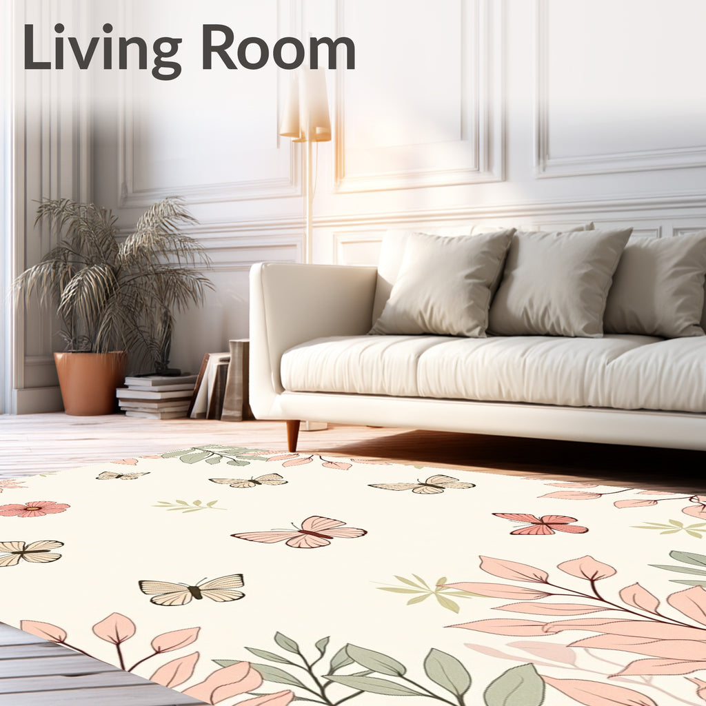 Delicate Butterflies And Floral Sprigs Rug