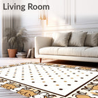 Golden Brown Floral Border Dot Pattern Rug