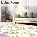 Pink Daisy Botanical Pattern Rug