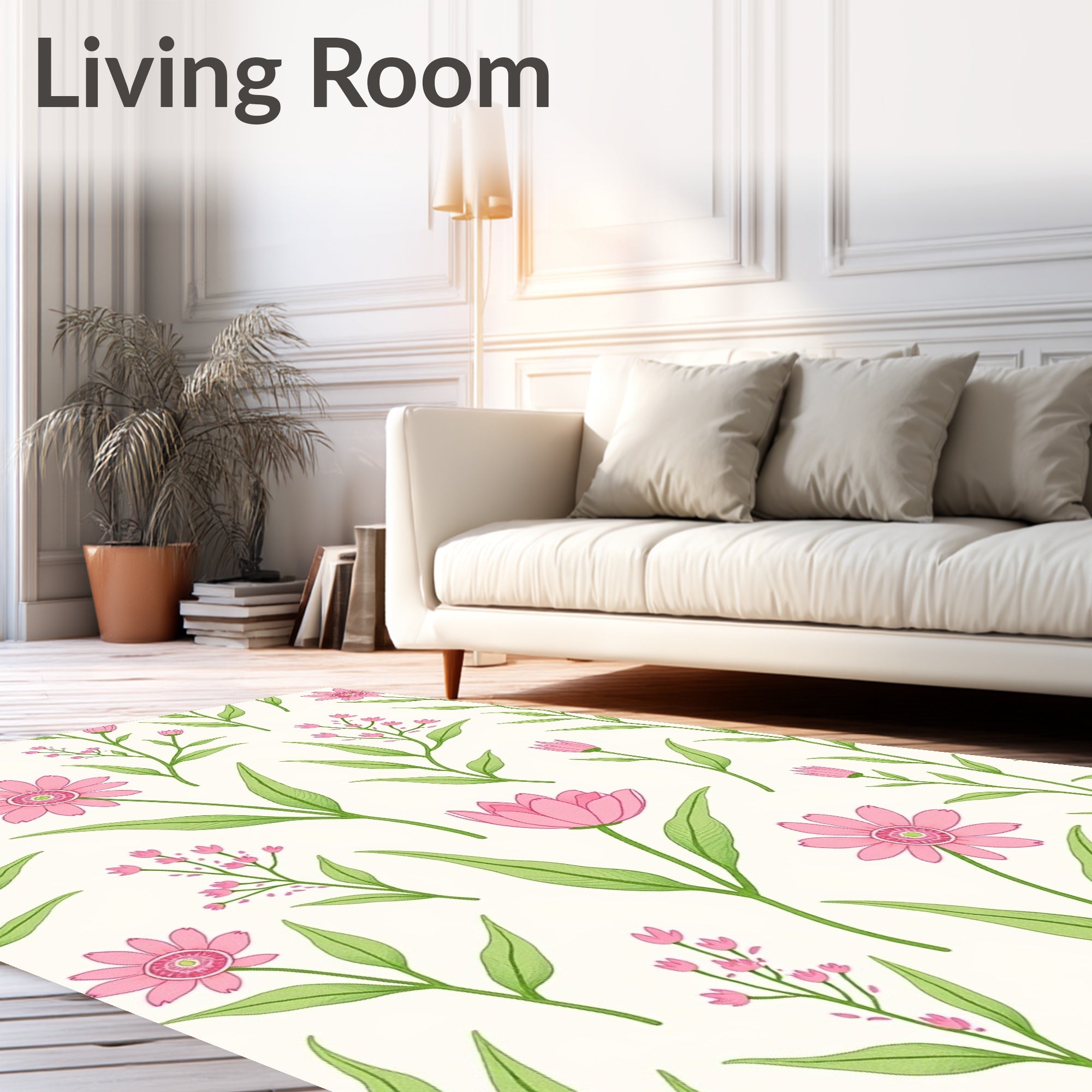 Pink Daisy Botanical Pattern Rug