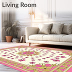 Pink Gold Floral Medallion Pattern Rug