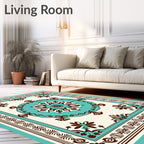 Turquoise Medallion Floral Border Rug