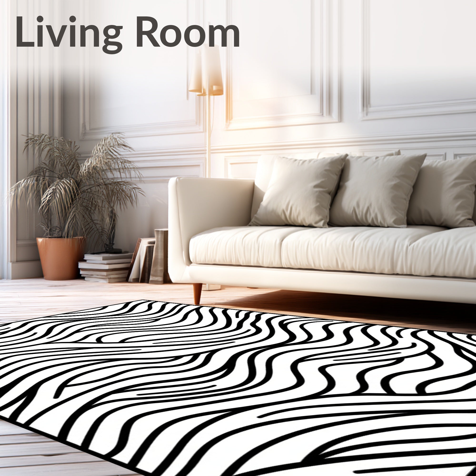 Abstract Black White Wavy Lines Rug