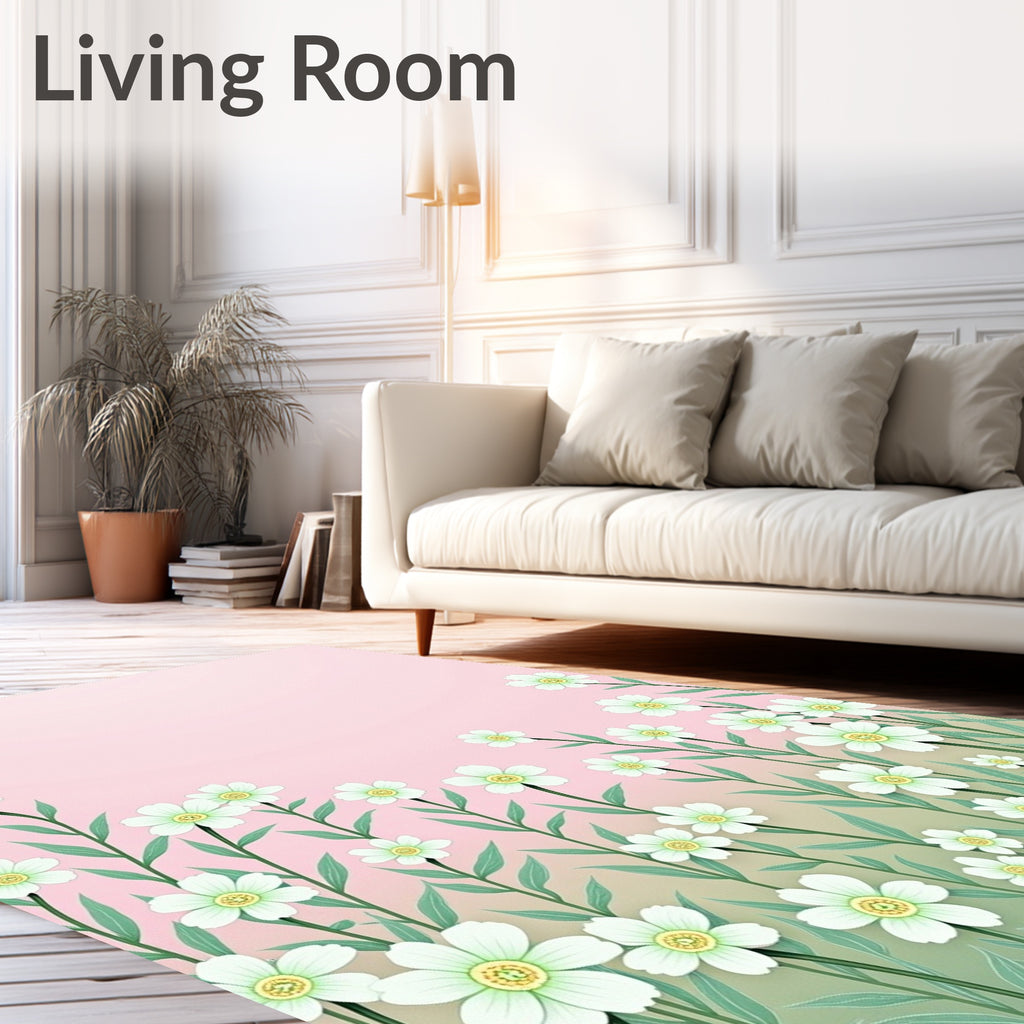 Delicate White Flower Garden Pattern Rug