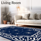 Dark Blue Celestial Star Pattern Rug
