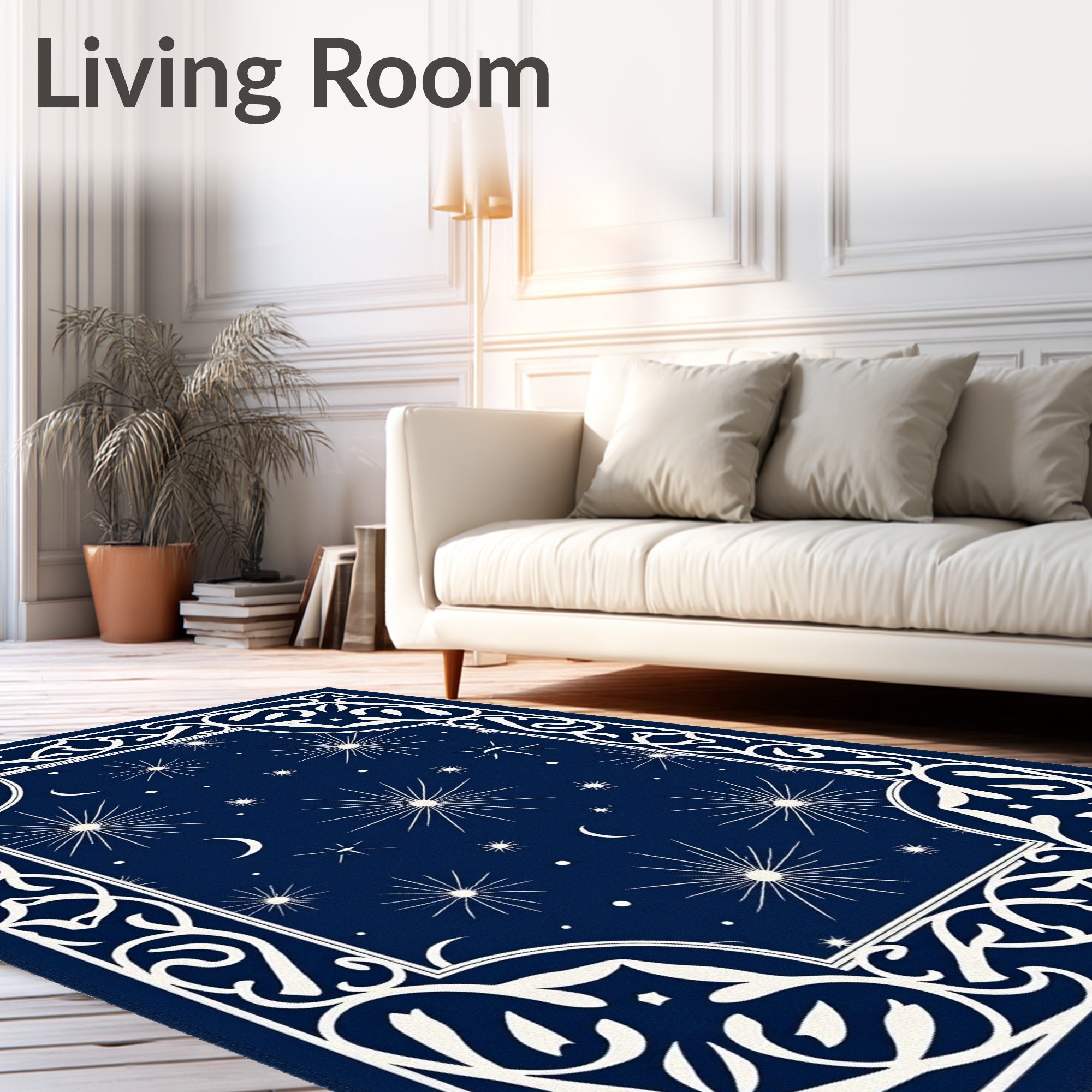 Dark Blue Celestial Star Pattern Rug