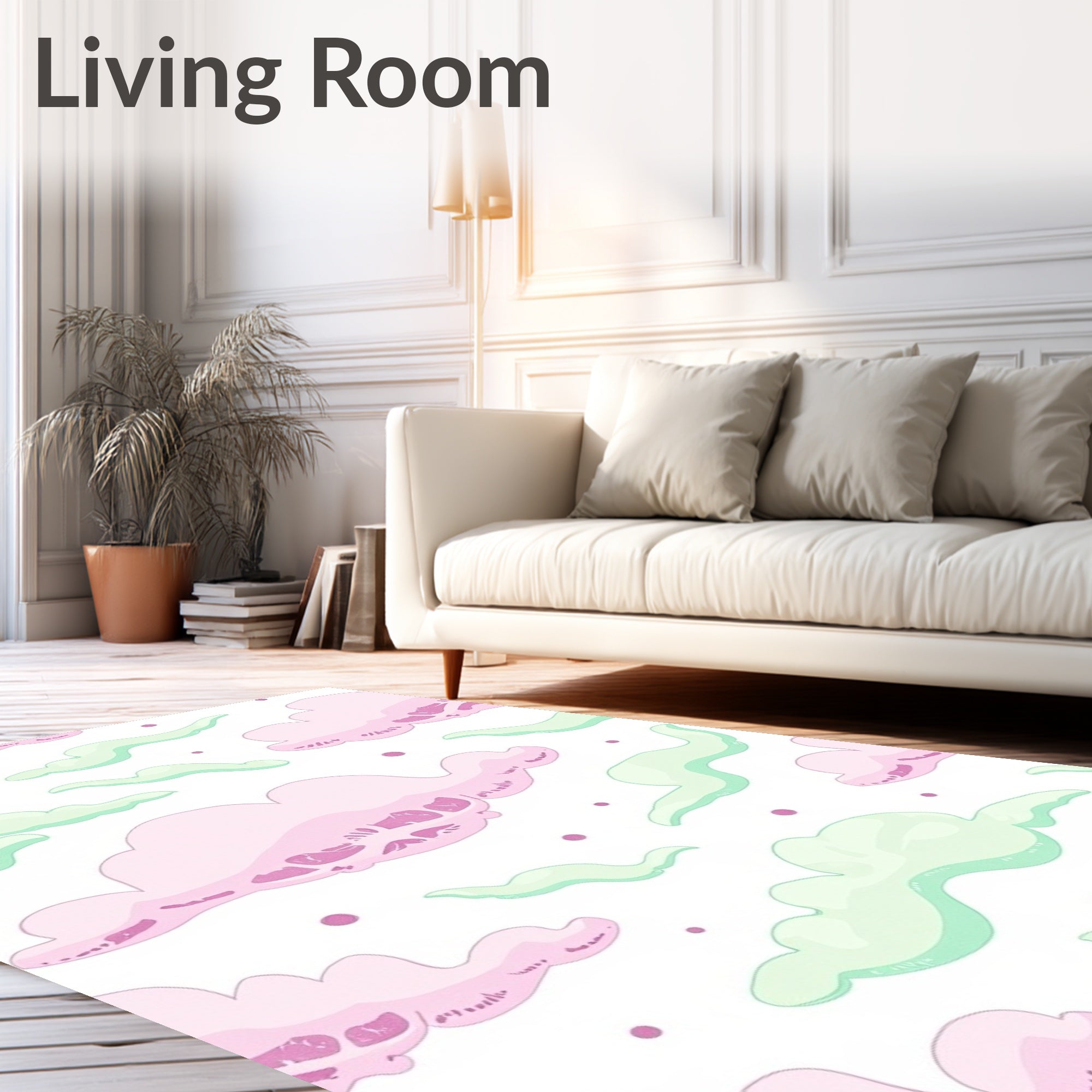 Pink Mint Clouds Whimsical Pattern Rug