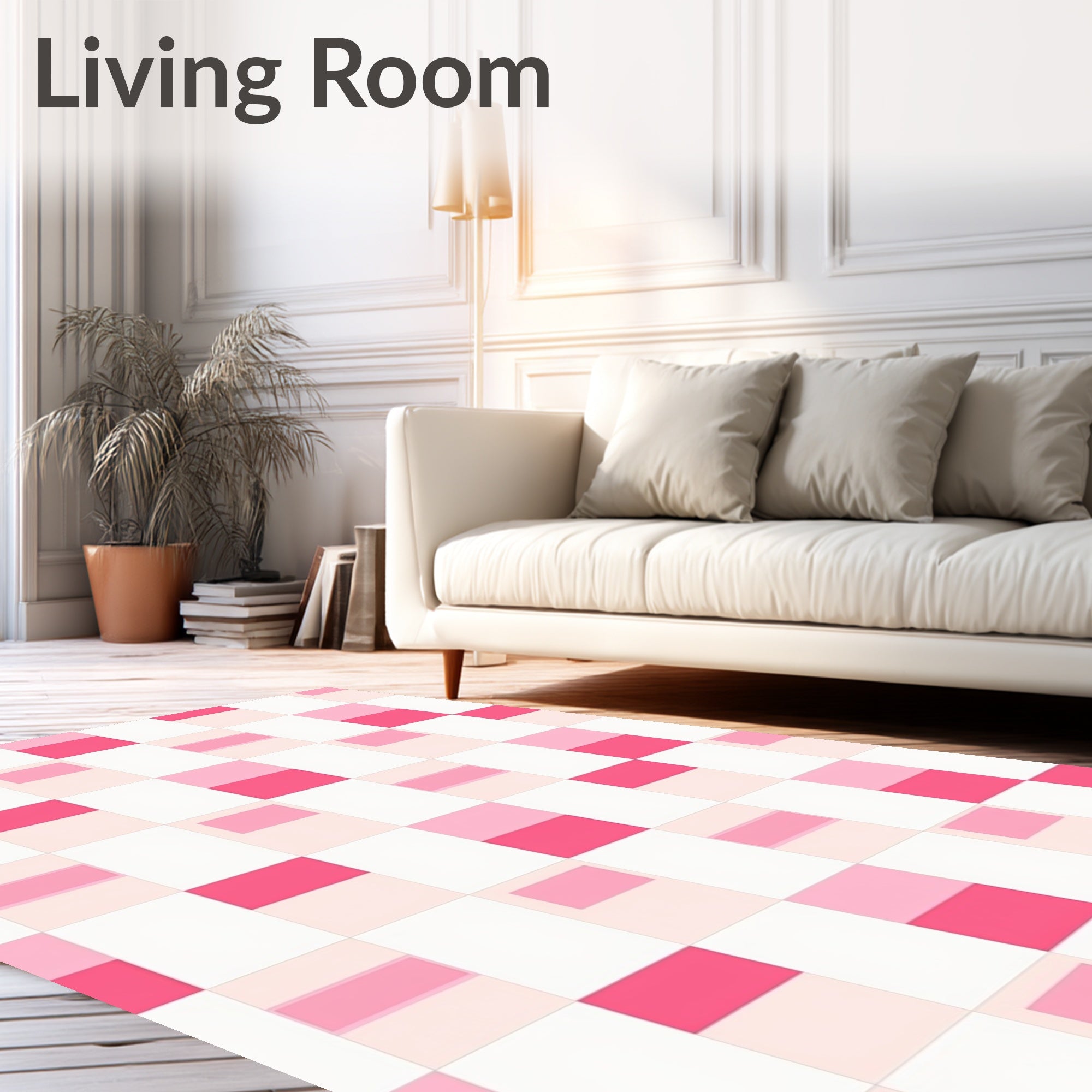 Pink Geometric Grid Pattern Rug