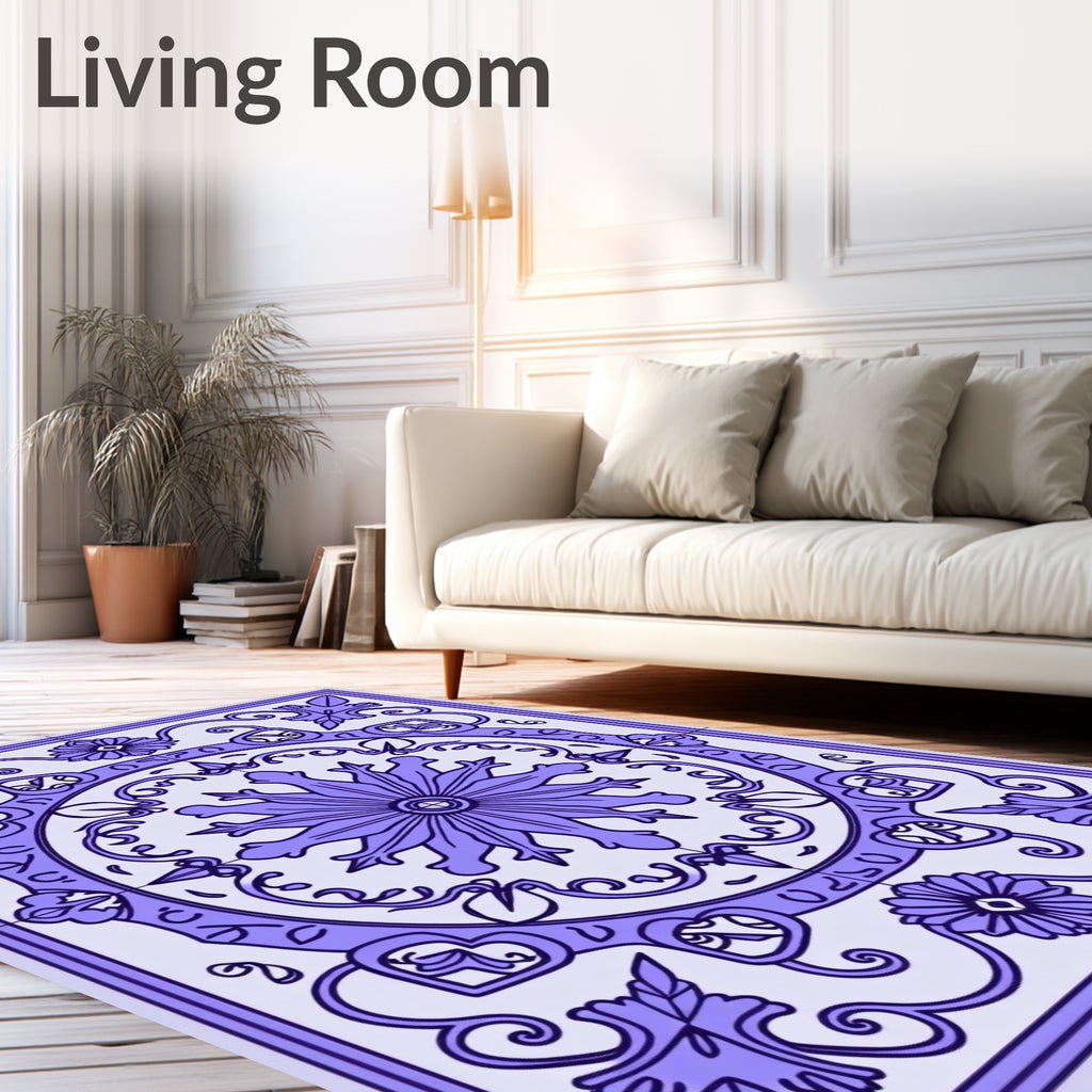 Lavender Ornate Floral Medallion Design Rug