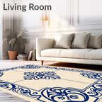 Elegant Blue Cream Floral Motif Rug