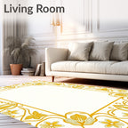 Golden Floral Swirls Decorative Frame Rug