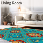 Vibrant Red Gold Mandala Pattern Rug