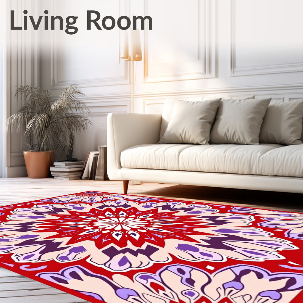 Red Floral Mandala Pattern Rug