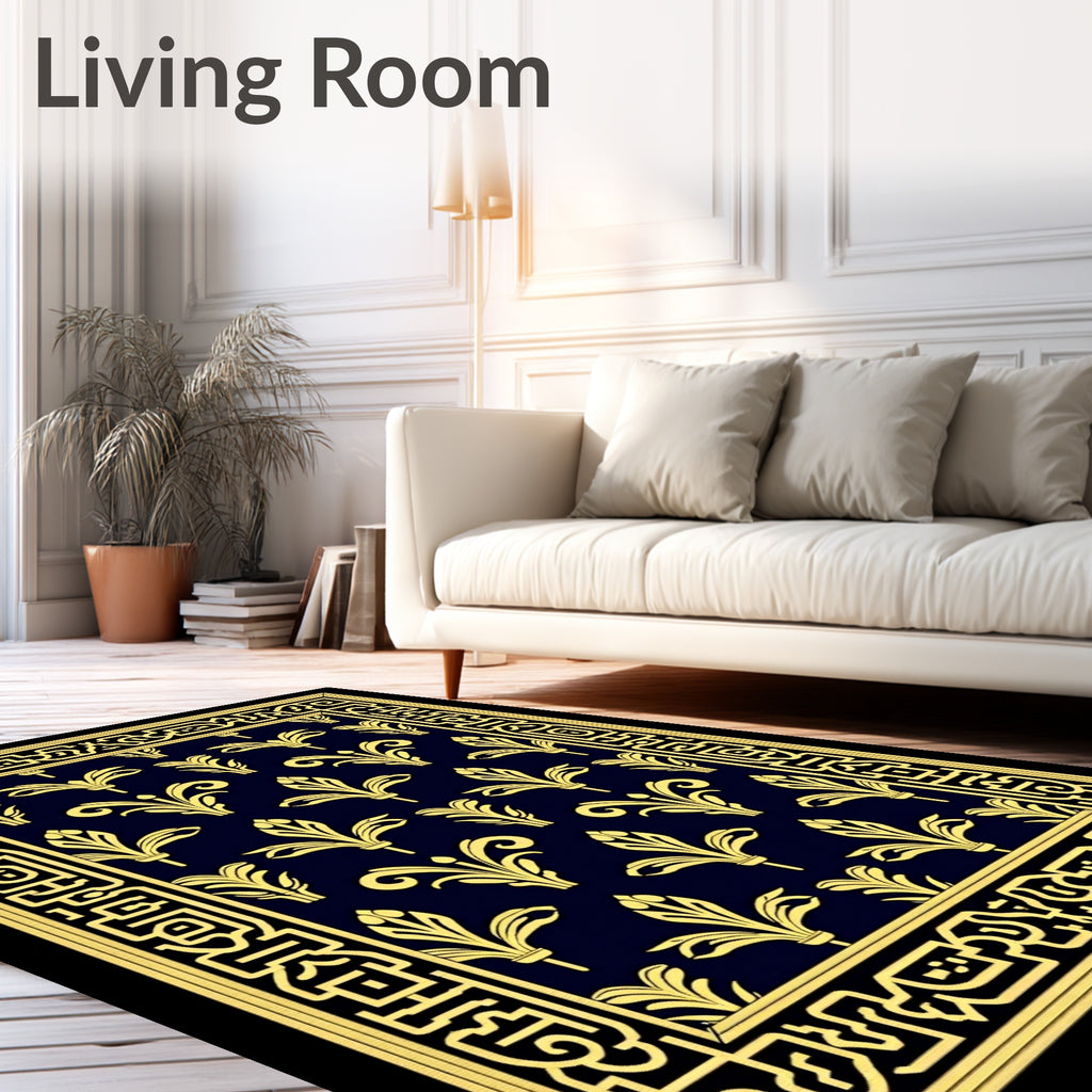 Ornate Gold Floral Pattern Rug