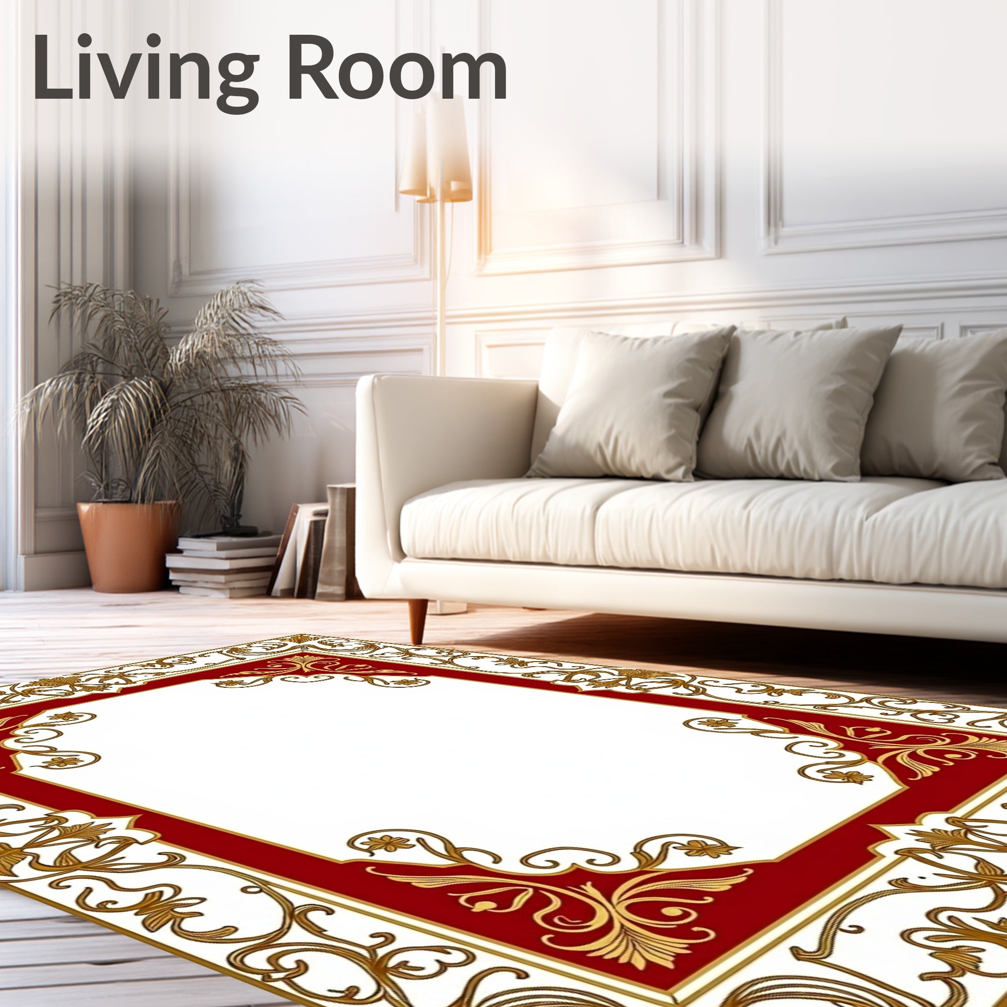 Golden Floral Red Border Rug