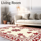 Red Floral Scroll Border Design Rug