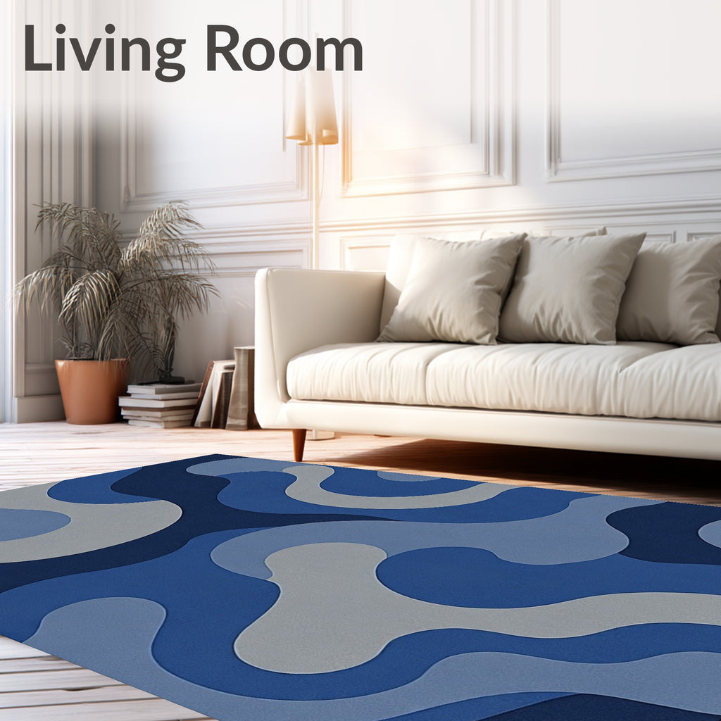 Abstract Blue Swirl Pattern Rug
