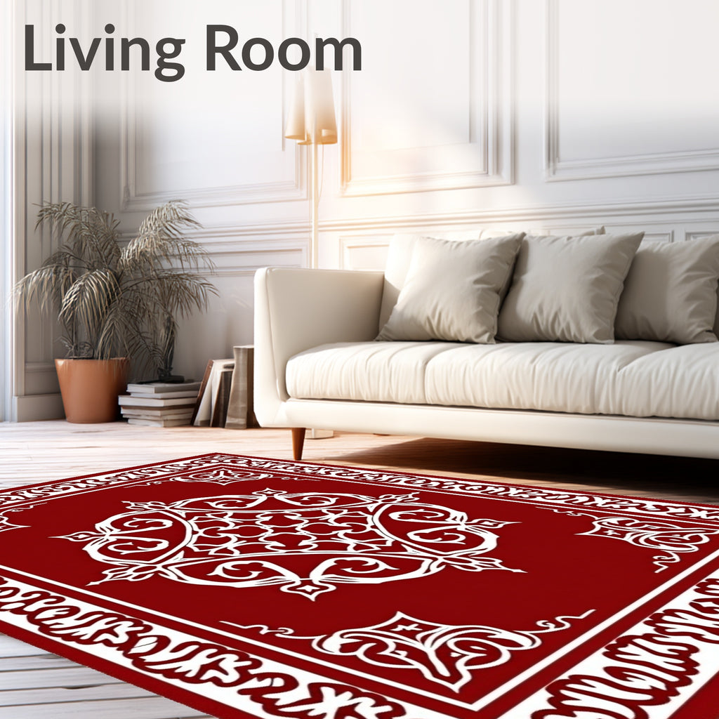 Ornate White Floral Border Rug