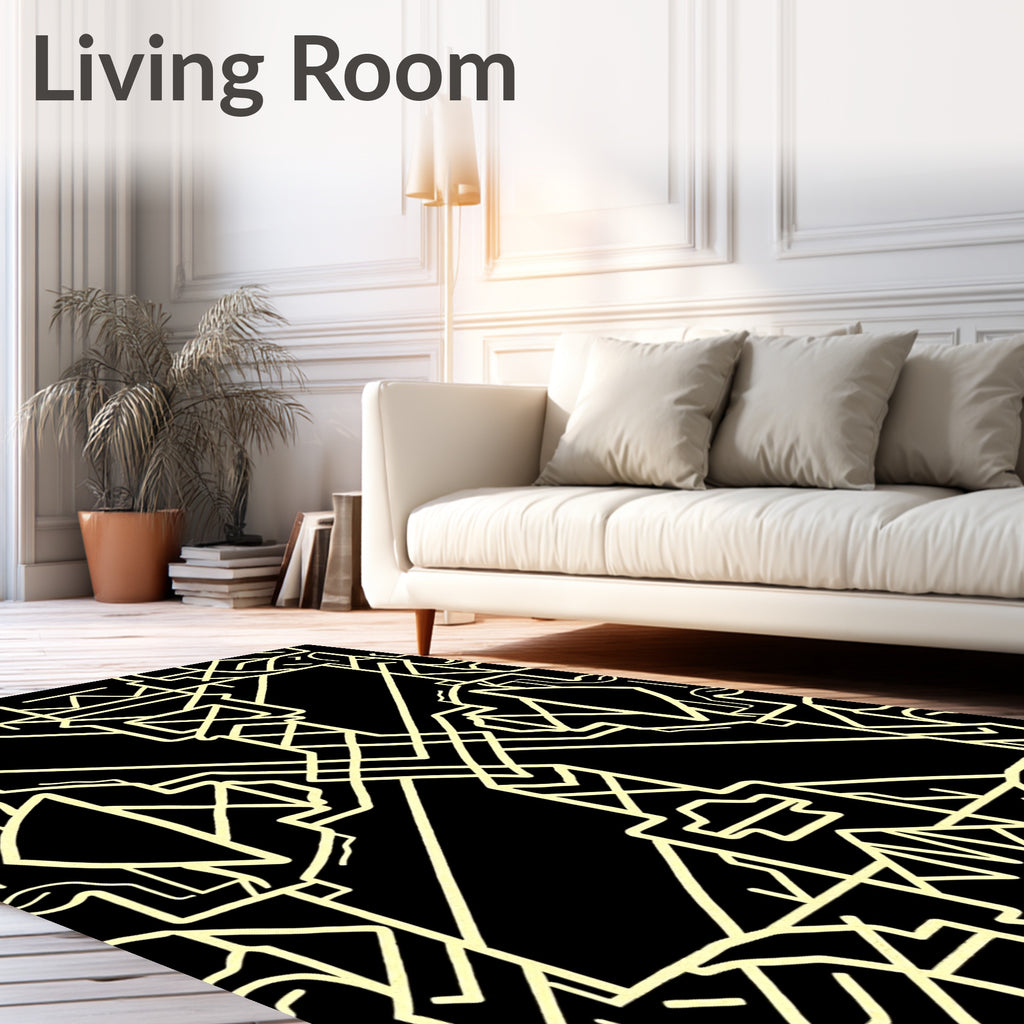 Symmetrical Yellow Lines Abstract Pattern Rug